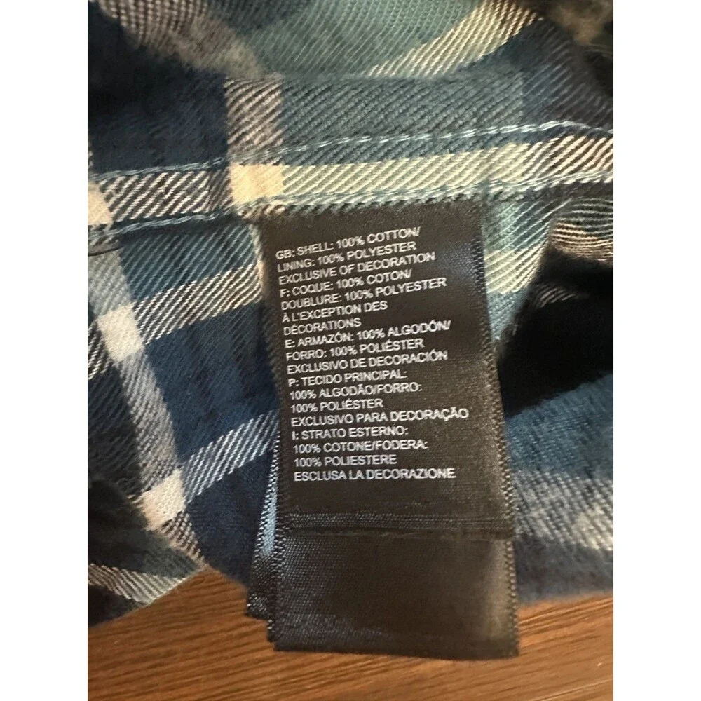 The North Face Arroyo Light Weight Button Flannel Teal Navy Plaid Size Large
